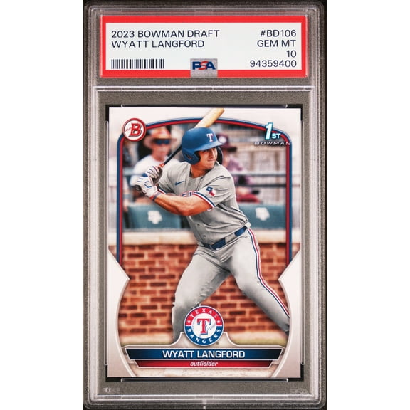 PSA 10 Wyatt Langford 2023 Bowman Draft #BD106 1st Rookie Card Texas Rangers