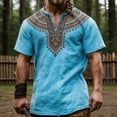 thumbnail image 2 of Swanpen Men's Viking Norse Mythology T-Shirt, V Neck Short Sleeve Graphic Tee, Vintage Celtic Knot Casual Top for Daily Theme Party,Sky Blue, 2 of 4