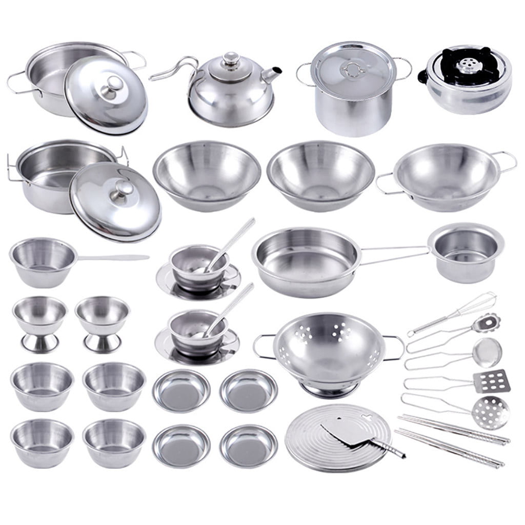 Details about   Stainless Steel Kitchen Pretend Play Toys Set for Kids Children Cooking Playset 