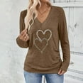 thumbnail image 4 of Women's Heart Printed Ribbed Knit T-Shirt Long Sleeve Loose V Neck Tunic Tops Dressy Ruched Side Business Casual Blouse, 4 of 8