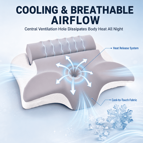 Doulami Cervical Neck Pillow for Neck Pain Relief, 2-in-1 Ergonomic Memory Foam Pillow for Side Back Sleepers, Detachable Roll,Contour Support Pillow with Washable Cooling Pillowcase,Gray