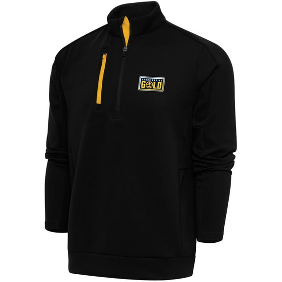 Men's Antigua Black Grand Rapids Gold Generation Quarter-Zip Pullover Top