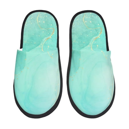 Balery Cyan Mint Marble Slient Indoor Furry Fleece Comfort House Shoes Soft Non-Slip Home Shoes Cotton slippers House Slippers-- Medium