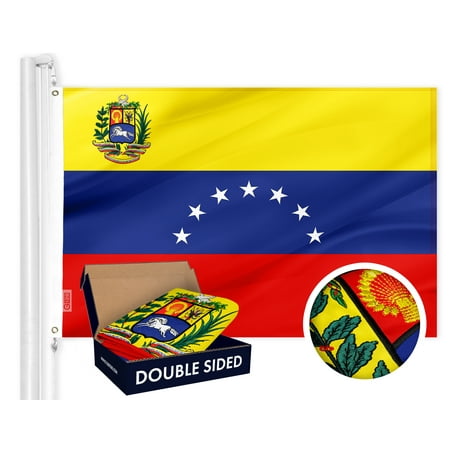G128 Venezuela 7 Stars Venezuelan Flag | 4x6 Ft | Double ToughWeave Series Double Sided Embroidered 210D Poly | Country Flag, Embroidered Design, Indoor/Outdoor, Brass Grommets, Heavy Duty, 2-ply
