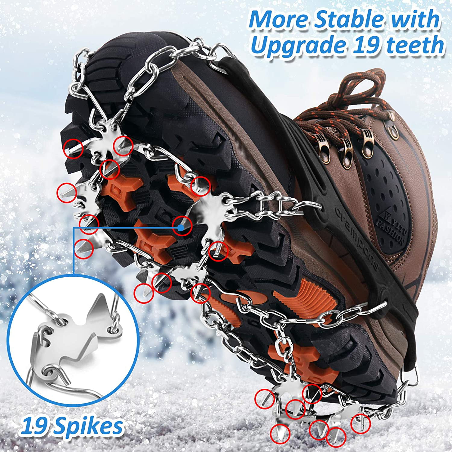 Crampons for Shoes, Traction Cleats Ice Snow Grips with 19 Stainless Steel  Spikes, Shoe Talons Anti - Slip Boots Spikes for Walking, Jogging, Climbing  and Hiking 