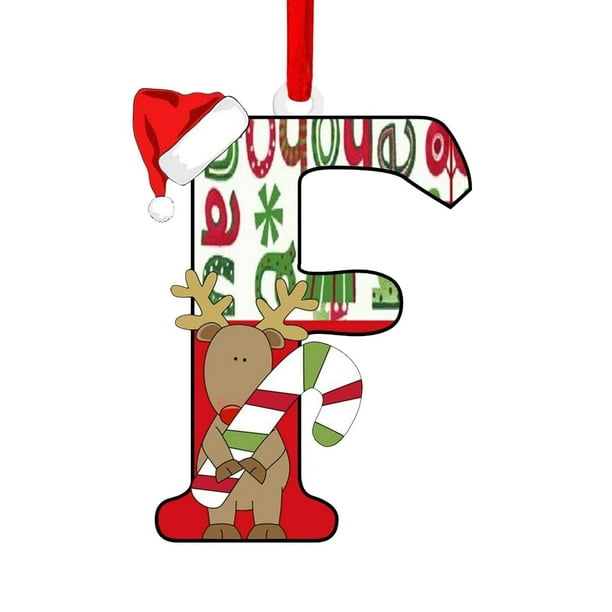 Set de adornos de carta navideña de 26 colgantes acrílicos con alfabeto de 8x8 cm con sombreros navideños rojos para árbol y decoración del hogar