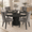 4 Pack Gray Chiars and 1 Black Table, variant on Round Farmhouse Dining Table Set for 4, 47" Circle Black Wooden Kitchen Table with 4 Velvet Upholstered Dining Chairs, Wooden Table Set for Dinner Table for Kitchen and Dining Room