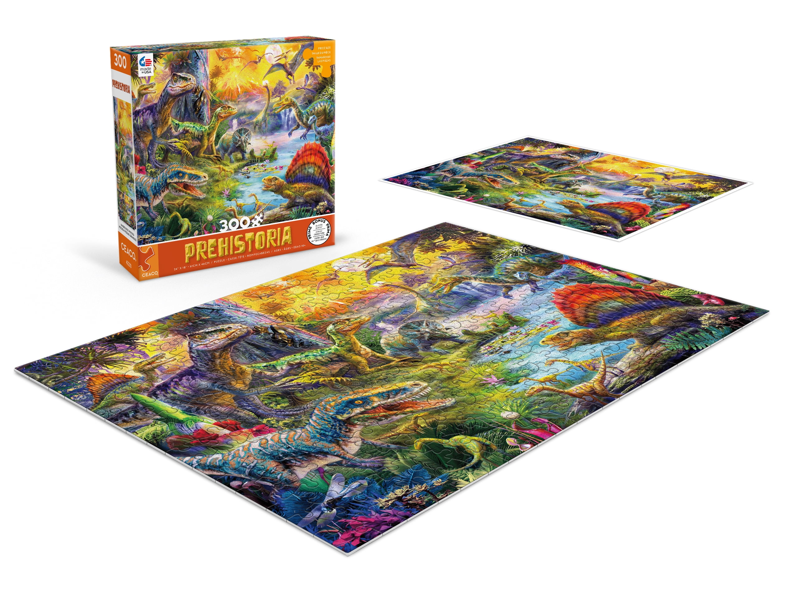 Ceaco 300-Piece Prehistoria Dinosaur Landscape Interlocking Jigsaw Puzzle