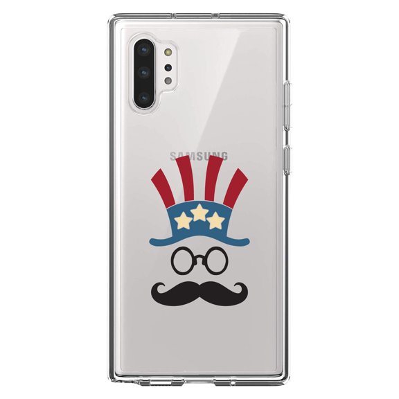 DistinctInk Clear Shockproof Hybrid Case for Galaxy Note 10 PLUS (6.8" Screen) - TPU Bumper Acrylic Back Tempered Glass Screen Protector - Uncle Sam Cartoon USA Patriotic