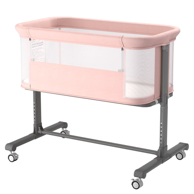 AILEEKISS Baby Bassinet with Wheels, Height Adjustable Newborn Bedside Sleeper for Baby, Pink