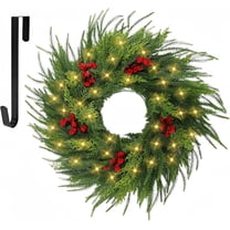 22" Christmas Wreaths, with Led Lights & Red Berries, Wreath Hanging for Wall Farmhouse Window Front Door Xmas Decor
