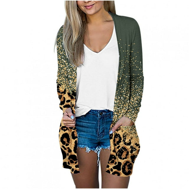 CEHVOM Mode Femmes Imprimé Cardigan à Manches Longues Ample Manteau Blouse Liquidation