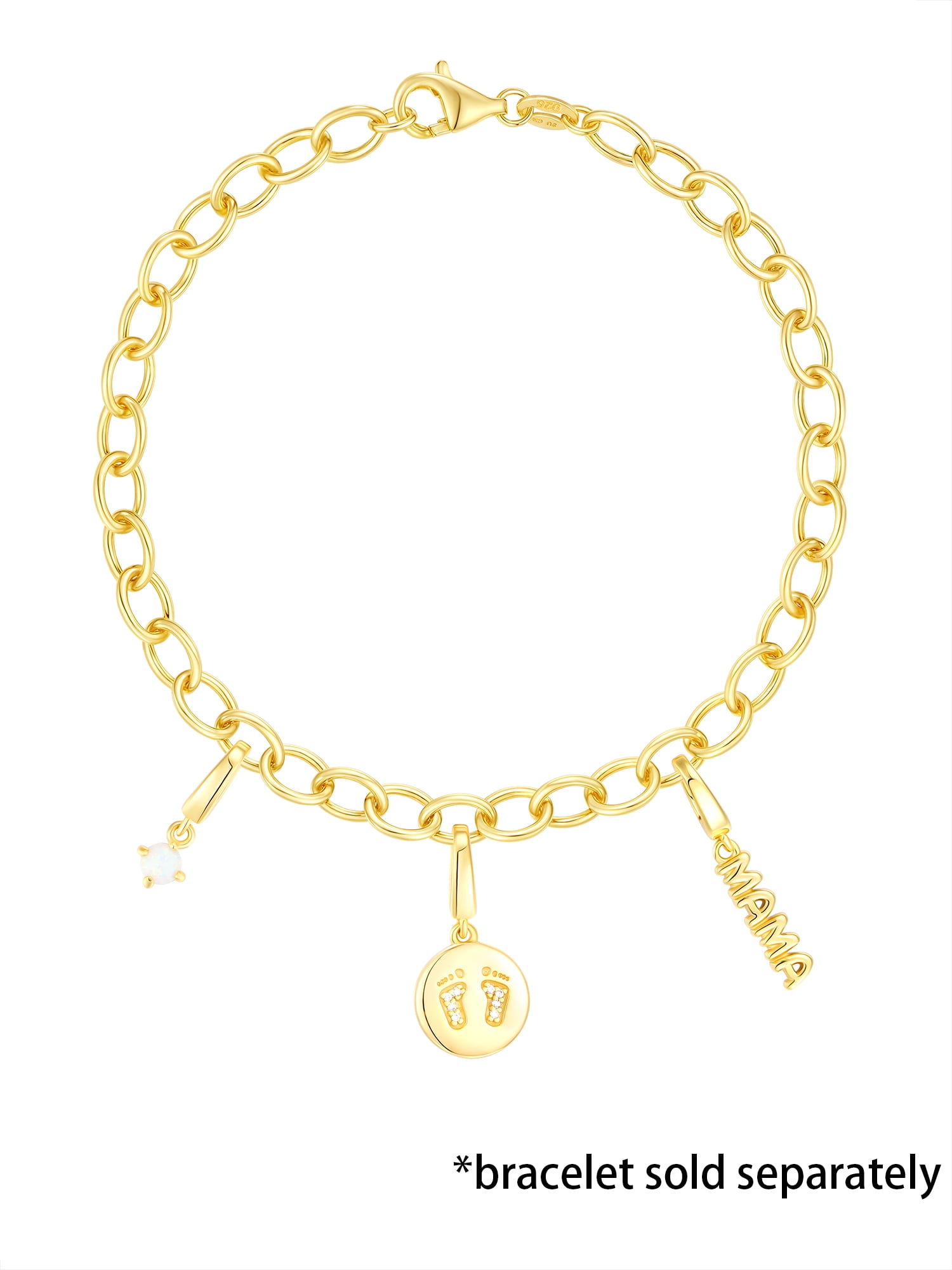Brilliance Fine Jewelry Simulated Opal Mama Charm Set in 14KT Gold Plated Sterling Silver