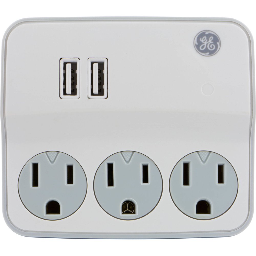 GE 3Outlet 2 USB Outlet Adapter, 1.0 Amp
