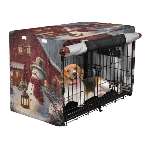 Qxltty Adorable Snowman Crate Cover Durable Oxford Cloth Pet Kennel Sunshade Universal Fit for 35in Wire Cage