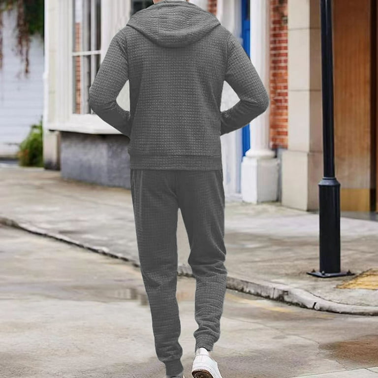 JUUYY racksuit for Men Piece Sets Plaid Jacquard Long Sleeve