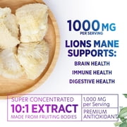 Lions Mane Supplement Capsules - Lions Mane 1000mg Per Serving - Extra Strength Lion’s Mane Mushroom - Superfood for Natural Memory, Focus, Brain, Immune Health Support - Bottled in USA, 120 Capsules