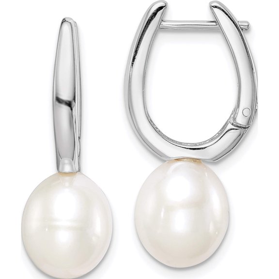 Sterling Silver Rhodium-Plated 7-8mm White Rice Fwc Pearl Earrings Made In China qe15120