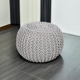 thumbnail image 6 of Round Boho Pouf Ottoman - Cable Knitted Cord Boho Pouffe - Stuffed Poof Accent Beanbag Footrest for Living Room - Nursery - Bedroom - Covered Patio - Study Nook (18”x18”x14”) - Gray-S, 6 of 20