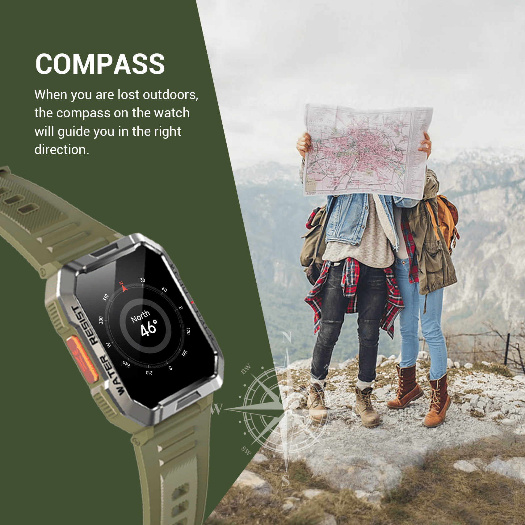 Blackview 1.45" Military Smart Watch for Men,100+ Sport Modes/Call Receive/Dial/Flashlight/ Waterproof,Smartwatch fits for iPhone Android,Green