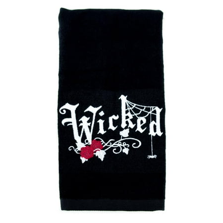 - Wicked Halloween Red Rose Spider Web Hand Towel Kitchen and Bath Gothic Home Decor