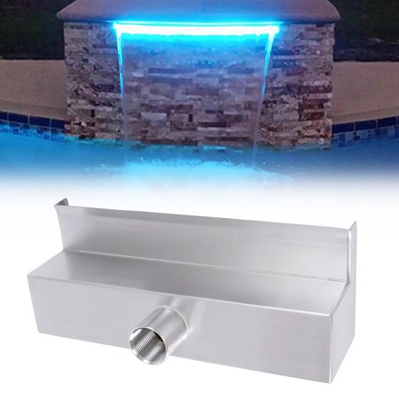 Miumaeov 11.8" Pond Pool Fountain with LED Strip Light 304 Stainless Steel Pool Waterfall Water Spillway Rectangular Waterfalls Fountains Kit for Swimming Pool Outdoor Decoration