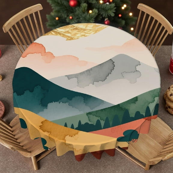 RKSupls 60 InchBoho Forest Tree 60 Inch Round Tablecloth, Polyester Tablecloths - Holiday-Themed Design Soft, Wedding, Party, Holiday, Home Dining