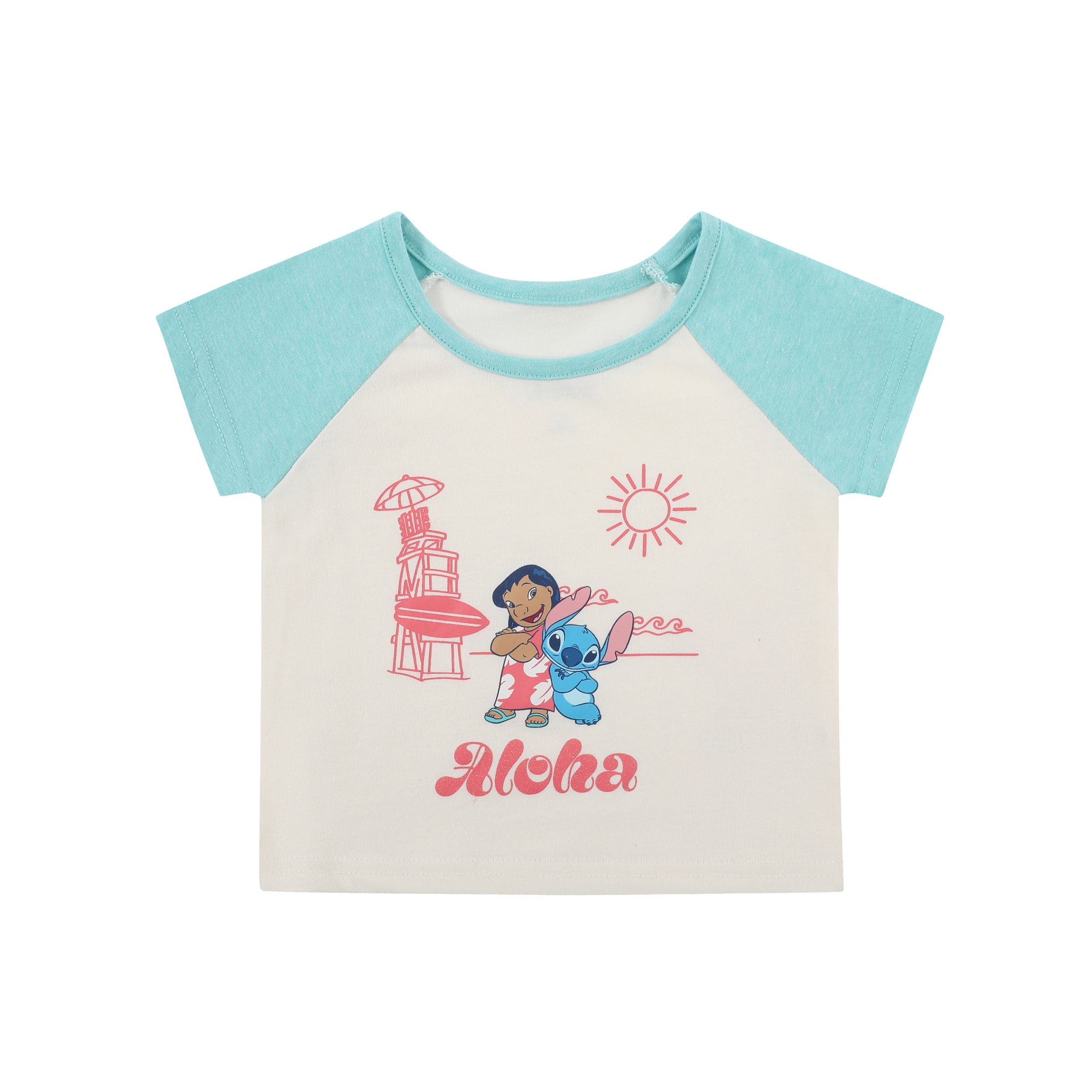 Disney Clothes Baby Girls 4-Piece Set – Lilo & Stitch Pullover, Tee, Shorts & Pants (Salmon/Blue) 18M