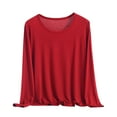 thumbnail image 2 of PNTUTB Women's Fall Basic Crew Neck Long Sleeve Tops Solid Color Comfort Pullover Undershirt, 2 of 6