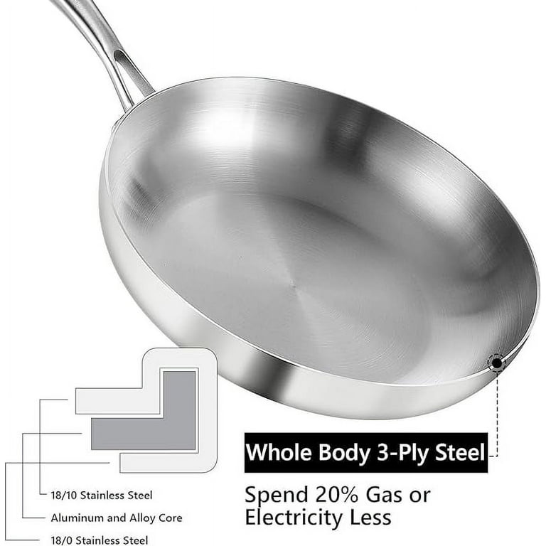 LOLYKITCH 6 QT Tri-Ply Stainless Steel Non-stick Sauté Pan with Lid,12 Inch  Deep Frying pan,Large Skillet,Jumbo Cooker,Induction Pan,Dishwasher and