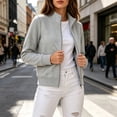 thumbnail image 5 of Hzzrkos Women Casual Relaxed Solid Color Stand Collar Long Sleeve Full Zip Pocket Outerwear Sweatshirt Jacket Top Gray#1, 5 of 8