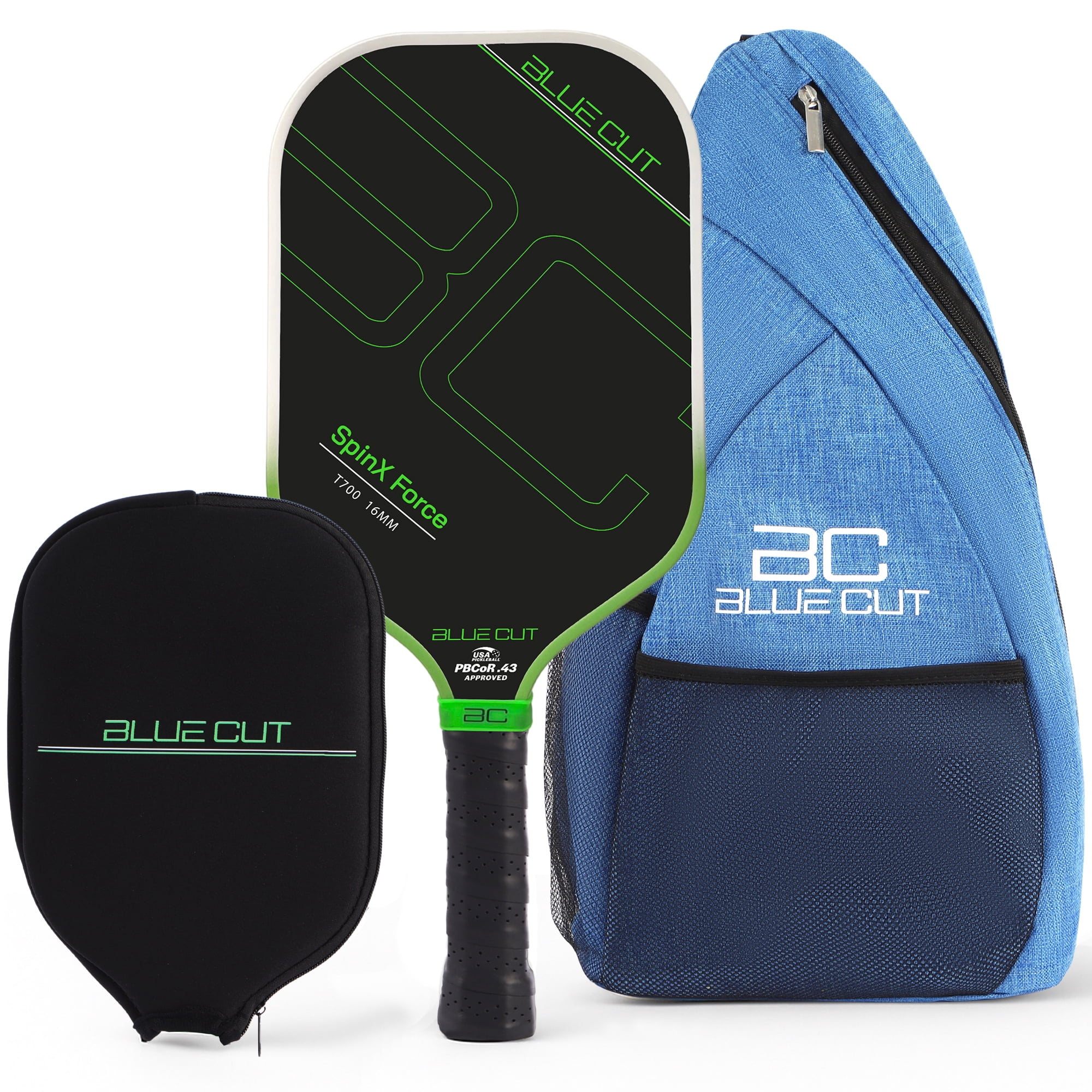 Blue Cut Pickleball Paddle – USAPA Approved Pickleball Paddles Racket with T700 Carbon Fiber, 16mm Honeycomb Core, Spin Surface, Pro Power Speed & Control – Includes Carry Bag