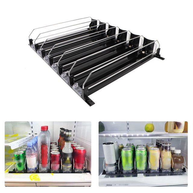 Drink Dispenser for Fridge, 6 Rows Adjustable Easy Loading Self Pushing Soda Can Dispenser, Dampening Pusher Glide Soda Can Dispenser Beer Pop Can Water Bottle Drink Dispenser