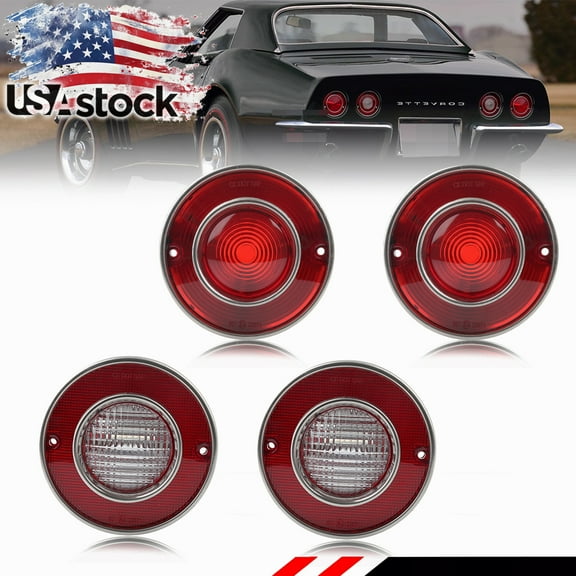 4PCS Red Lens Reflector Lights Tail Light Rear Light Brake Lights Backup Lights Reverse Light Fit For Chevrolet Corvette C3 1975 1976 1977 1978 1979 Without Bulb/Socket
