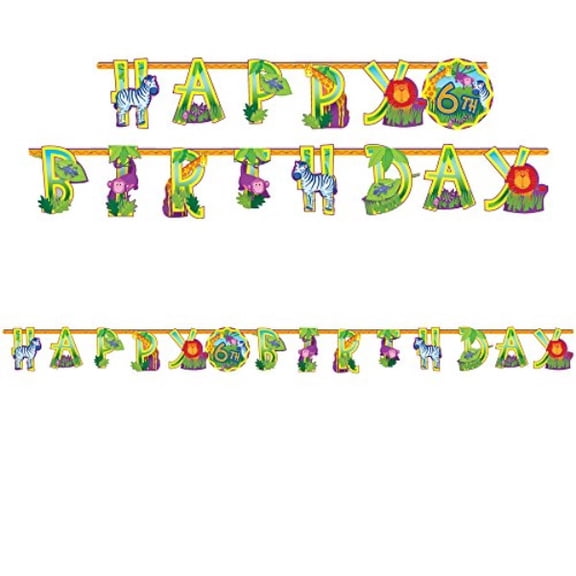 amscan wild jungle animals themed party jumbo add-an-age letter birthday banner (30 piece), multicolor, 10 1/2' x 10"