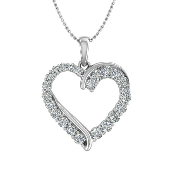 3/4 Carat Diamond Heart Pendant Necklace in 14K White Gold (Included Silver Chain) (I1-I2 Clarity)