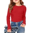 thumbnail image 4 of Hienoo Girls Long Sleeve Ribbed T-Shirt Casual Solid Stretch Crew Neck T Shirt, Sizes 5-14, 4 of 4