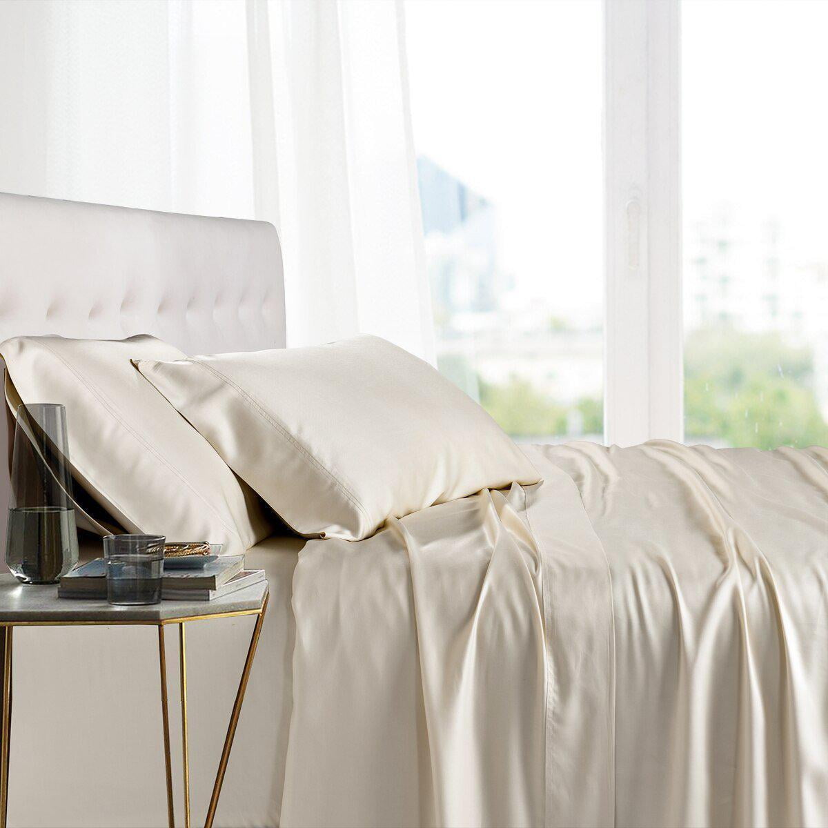 Super Soft Bamboo Viscose Bed Sheets Luxury Deep Pocket Cool Solid Sheet Set 