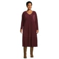 thumbnail image 2 of Terra & Sky Women's Plus Size Long Sleeve Plisse Midi Dress, 2 of 5