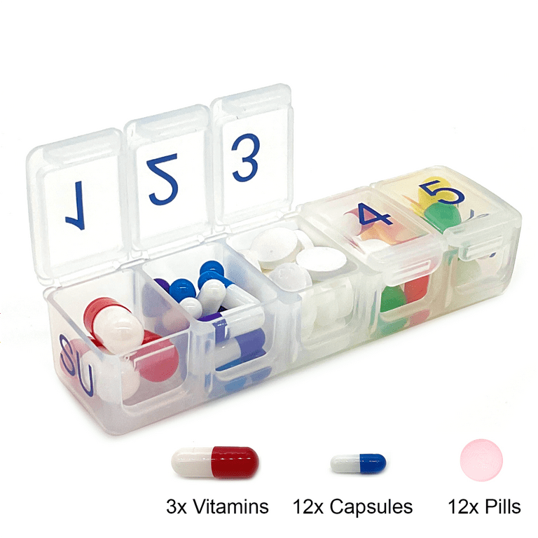 Mossime Supplement Organizer with Extra Large 7 Compartments, TPU Soft Lid  Easy Open Pill Dispenser, One Month Travel Medication Organizer Storage