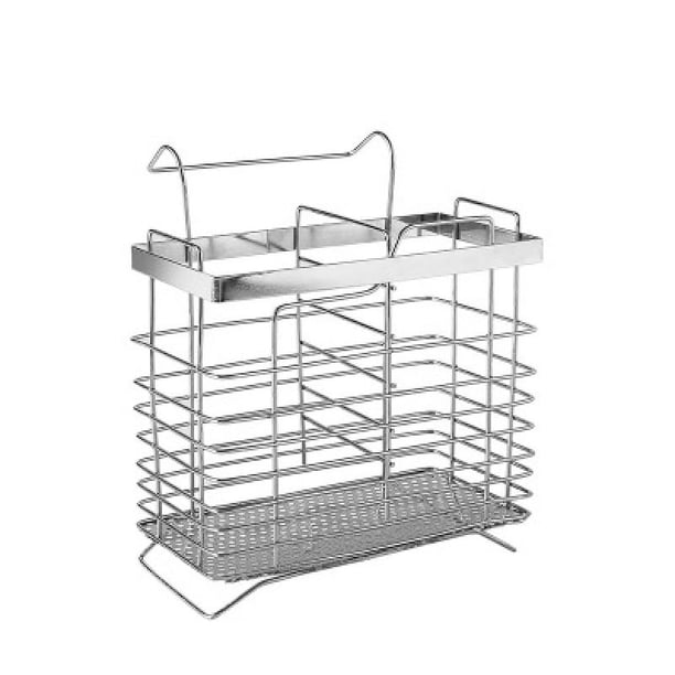 Robusto soporte para cesta de secado de utensilios de acero inoxidable 304 con ganchos, 3 compartimentos divididos, a prueba de óxido, sin perforación