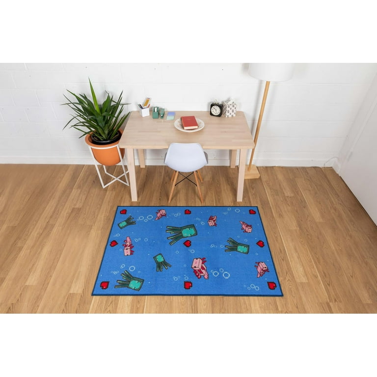 Minecraft Underwater Area Rug with Axolotl and Glow Squid Print