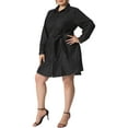 thumbnail image 4 of Unique Bargains Women's Plus Size Long Sleeve Belted Above Knee Denim Shirt Dress 1X Black, 4 of 5