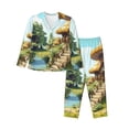 thumbnail image 1 of Fotbe Cartoon Mushroom House Conjunto de Pijama de Manga Larga para Mujer con Estampado, Ropa de Dormir de 2 Piezas, Conjunto de Casa Suave y Cómodo con Bolsillos-Small, 1 of 7