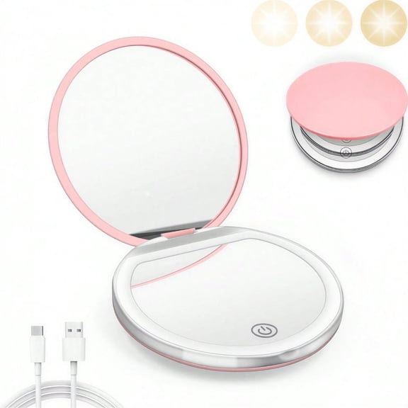 Luminous Beauty Rechargeable Compact Mirror With 1x/5x Magnification, Dimmable LED Light, 5in Portable Handheld Makeup Mirror For Women, Perfect Daily Essential & Gift For Her