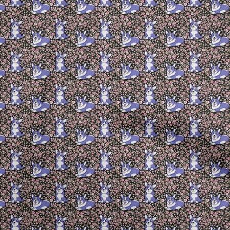 oneOone Polyester Spandex Brown Fabric Floral & Puppies Diy Clothing Quilting Fabric Print Fabric By Yard 56 Inch Wide