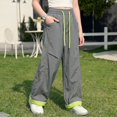thumbnail image 4 of Generic Girls Sweatpants Baggy Barrel Pants Wide Leg Drawstring Open Bottom Casual Sweat Pants with Pockets Color Block Trendy Wear, 4 of 5