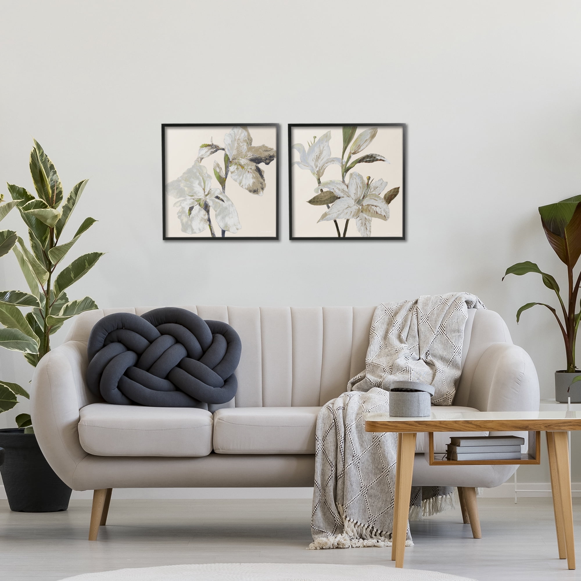 Stupell Industries Irises and Lilies Soft Beige 2 Piece Black Framed Giclee Art Set, design by Lanie Loreth