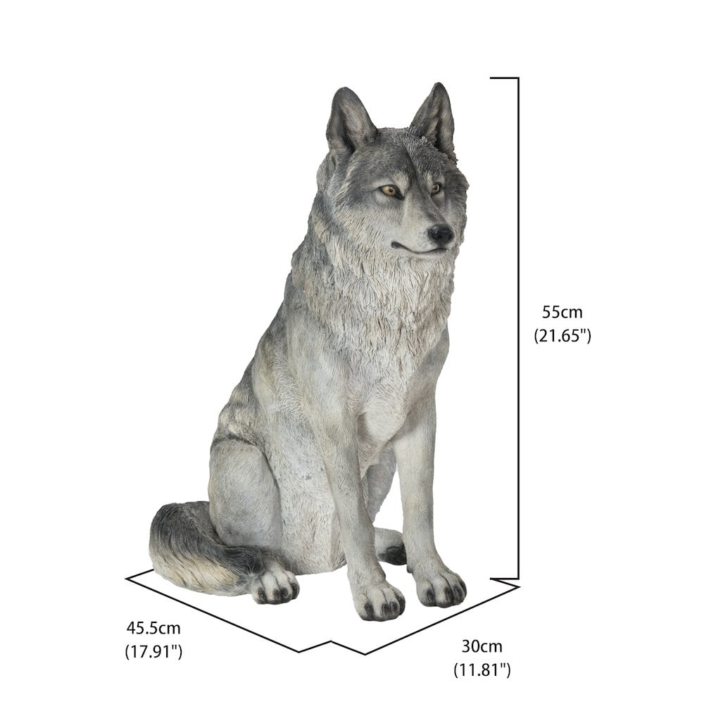 Hi-Line Gift Sitting 12” Grey Wolf Garden Statue, Durable Polyresin