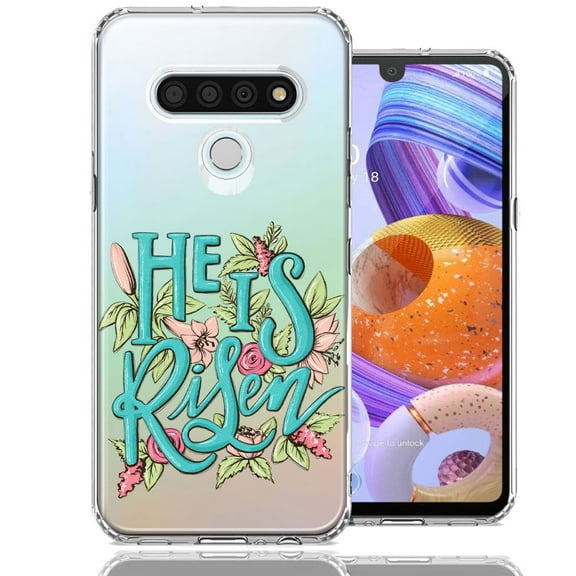 MUNDAZE for LG Stylo 6 He Is Risen Text Easter Jesus Christian Flowers Double Layer Phone Case Cover